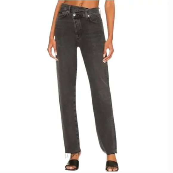 AGOLDE Women Jeans 25" Criss Cross Straight Shambles Washed‎ Frayed Hem - Picture 1 of 14